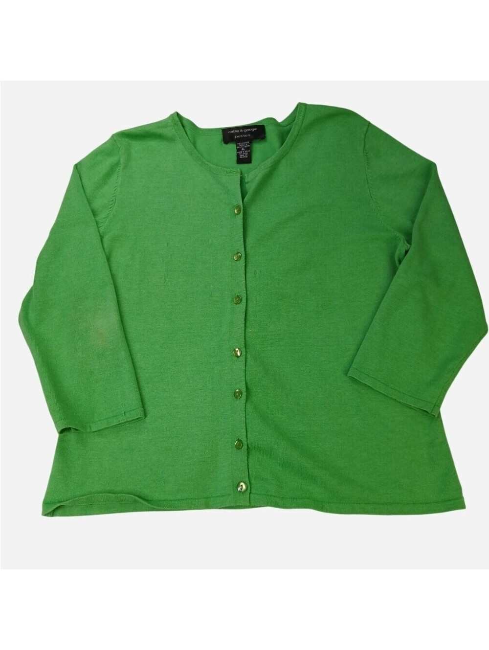 Cable & Gauge Petites Green Silk Blend Cardigan Sweater 3/4 Sleeve Size PL